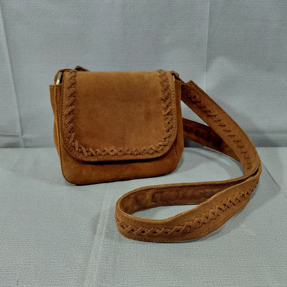 American Eagle Genuine Suede Cow Leather Crossbody Purse Brown